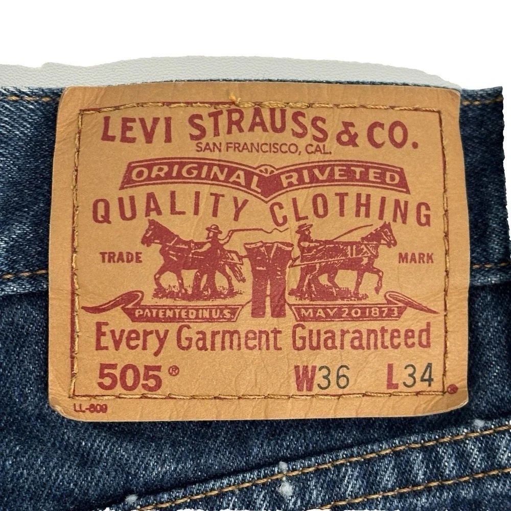 Levi's 505 Regular Fit Blue Jeans Mens 36x33 Straight Leg Dark Wash Denim